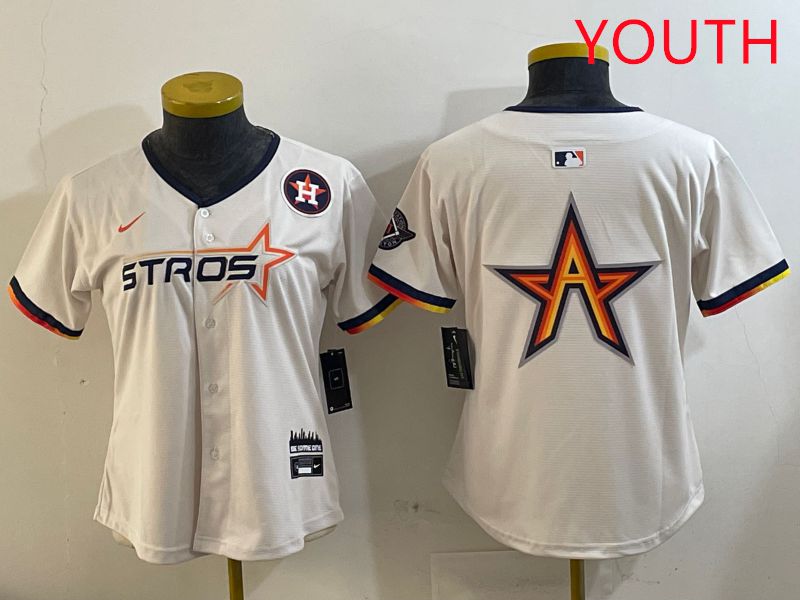 Youth Houston Astros Blank Cream Three generations Joint Name 2025 Nike MLB Jersey style 4108